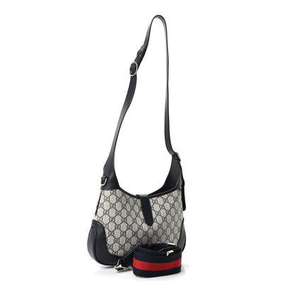 GG Supreme Monogram Textured Dollar Calfskin Web Small Jackie 1961 Hobo Beige Blue