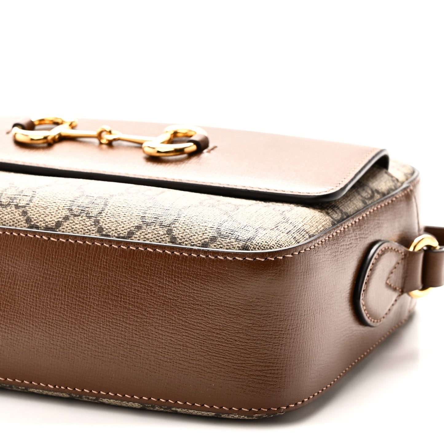 GG Supreme Monogram Small Horsebit 1955 Shoulder Bag Beige Brown Sugar