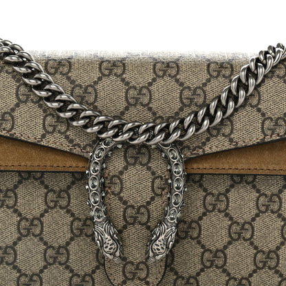GG Supreme Monogram Suede Crystal Small Dionysus Shoulder Bag Beige Ebony Taupe