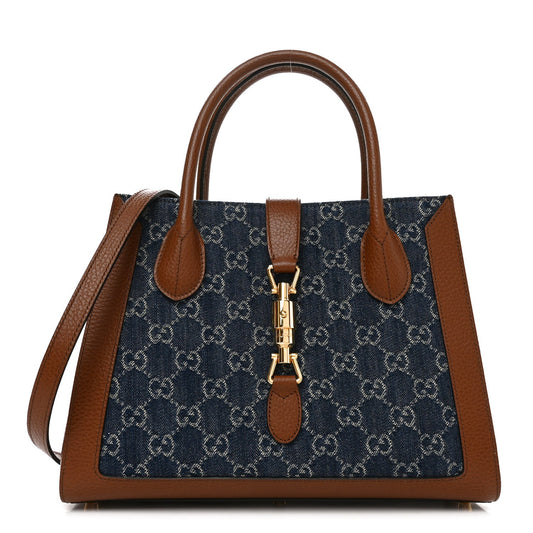 New Denim GG Monogram Dollar Calfskin Medium Jackie 1961 Tote Blue Tea Cuir Epilog