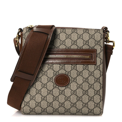 GG Supreme Monogram Azalea Calfskin Retro Interlocking G Flat Messenger Bag Beige Ebony Brown Sugar