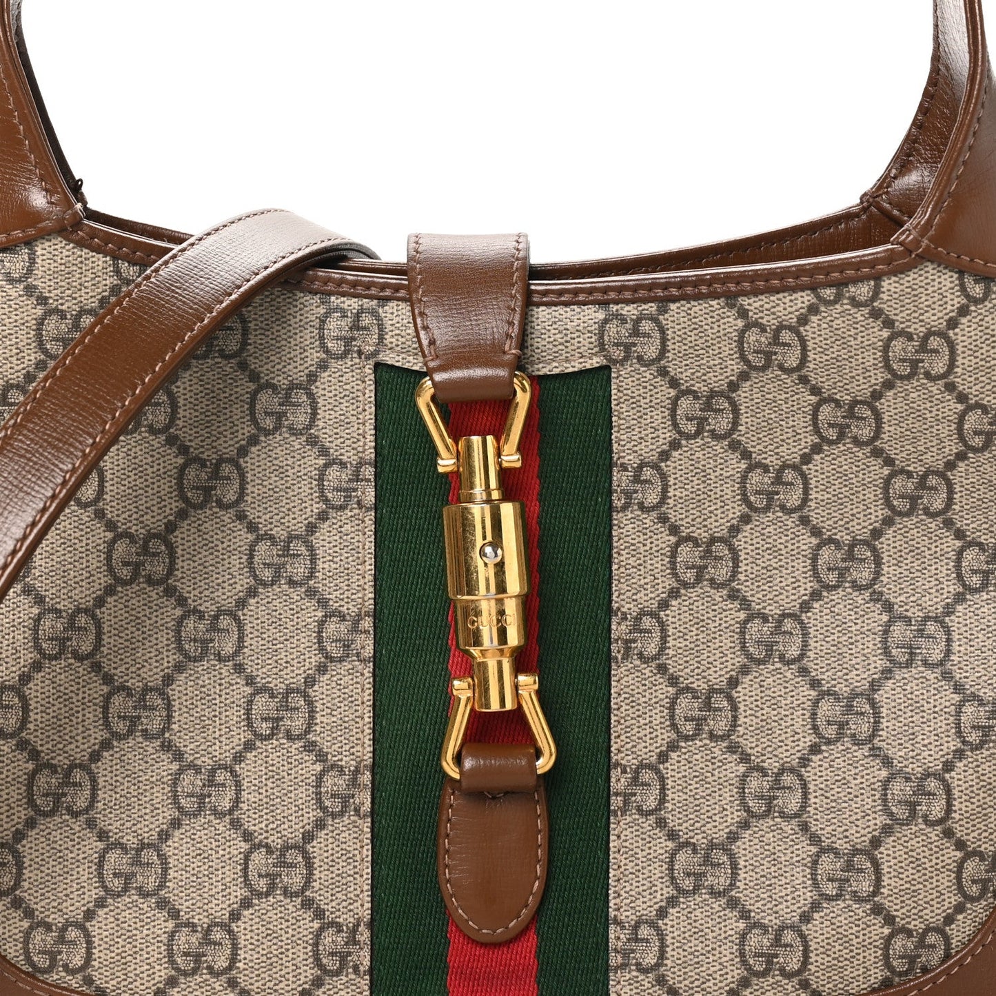 GG Supreme Monogram Azalea Calfskin Web Small Jackie 1961 Hobo Beige Ebony Brown Sugar