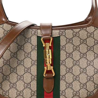 GG Supreme Monogram Azalea Calfskin Web Small Jackie 1961 Hobo Beige Ebony Brown Sugar