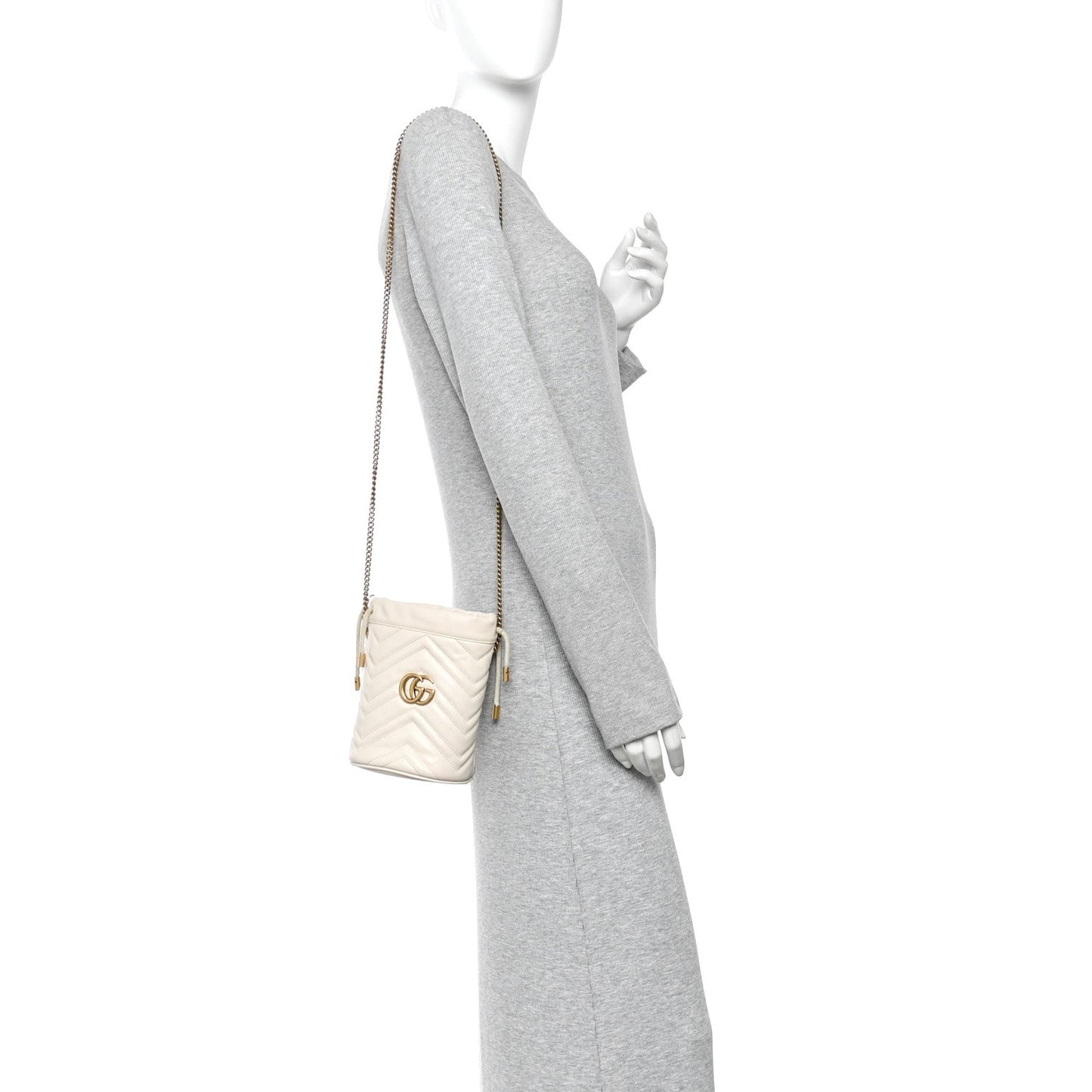 Calfskin Matelasse Mini GG Marmont 2.0 Bucket Bag White