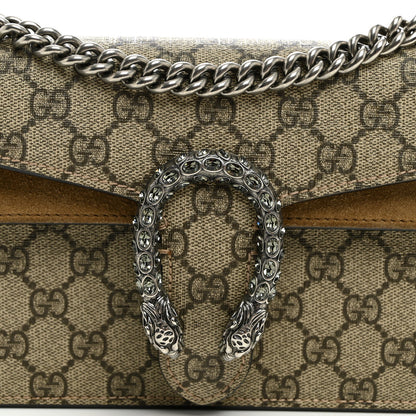 GG Supreme Monogram Suede Crystal Small Dionysus Shoulder Bag Beige Ebony Taupe