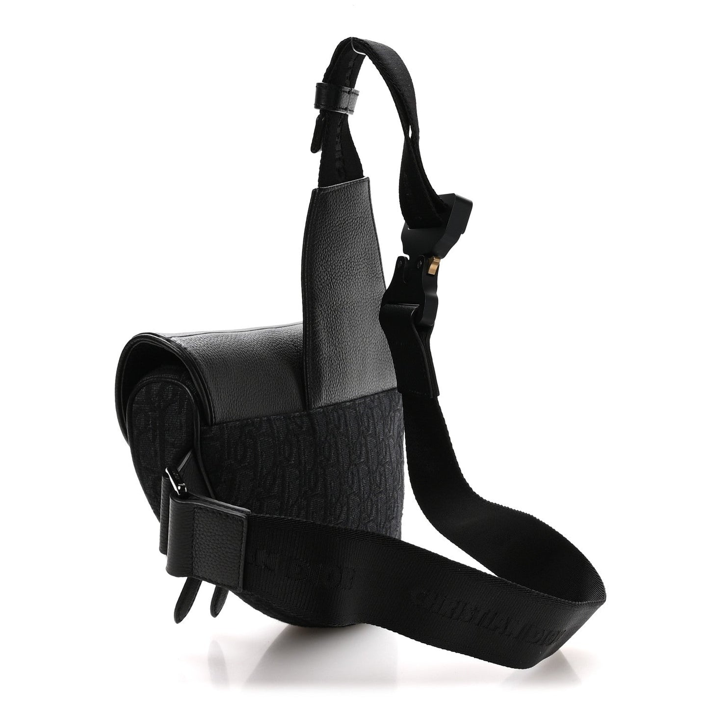 Grained Calfskin Oblique Mens Saddle Bag Black Blue