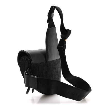 Grained Calfskin Oblique Mens Saddle Bag Black Blue