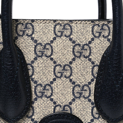 GG Supreme Monogram Textured Dollar Calfskin Mini Retro Interlocking G Tote Bag Beige Blue