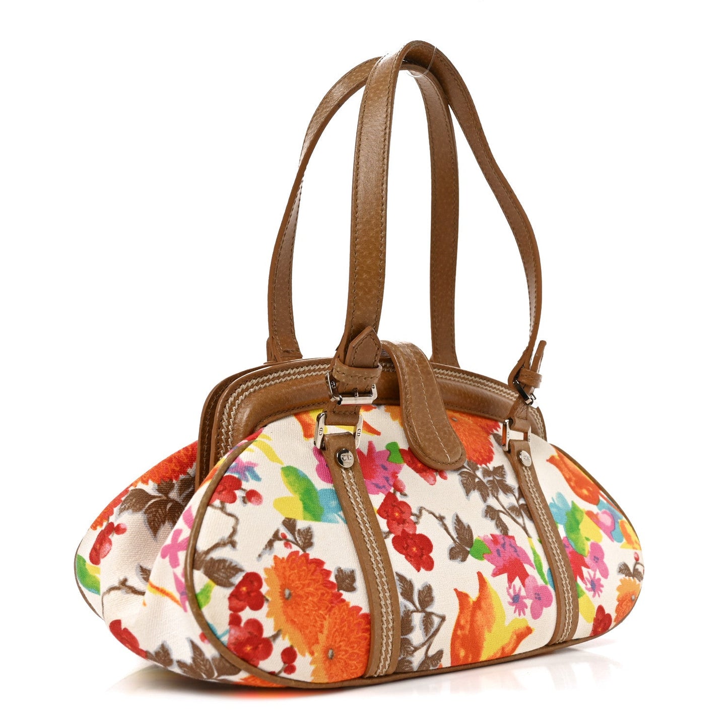 Canvas Floral Print Detective Satchel Multicolor
