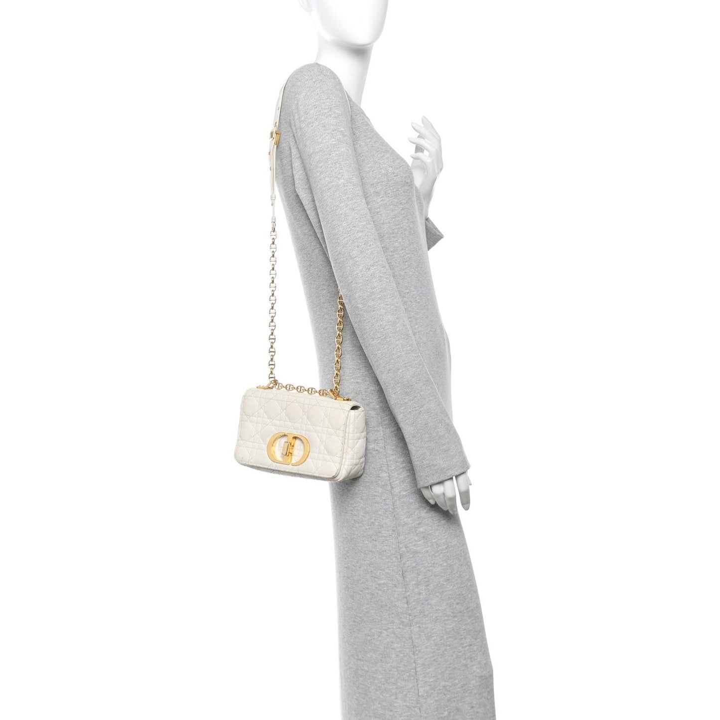 Calfskin Cannage Small Caro Bag Ivory