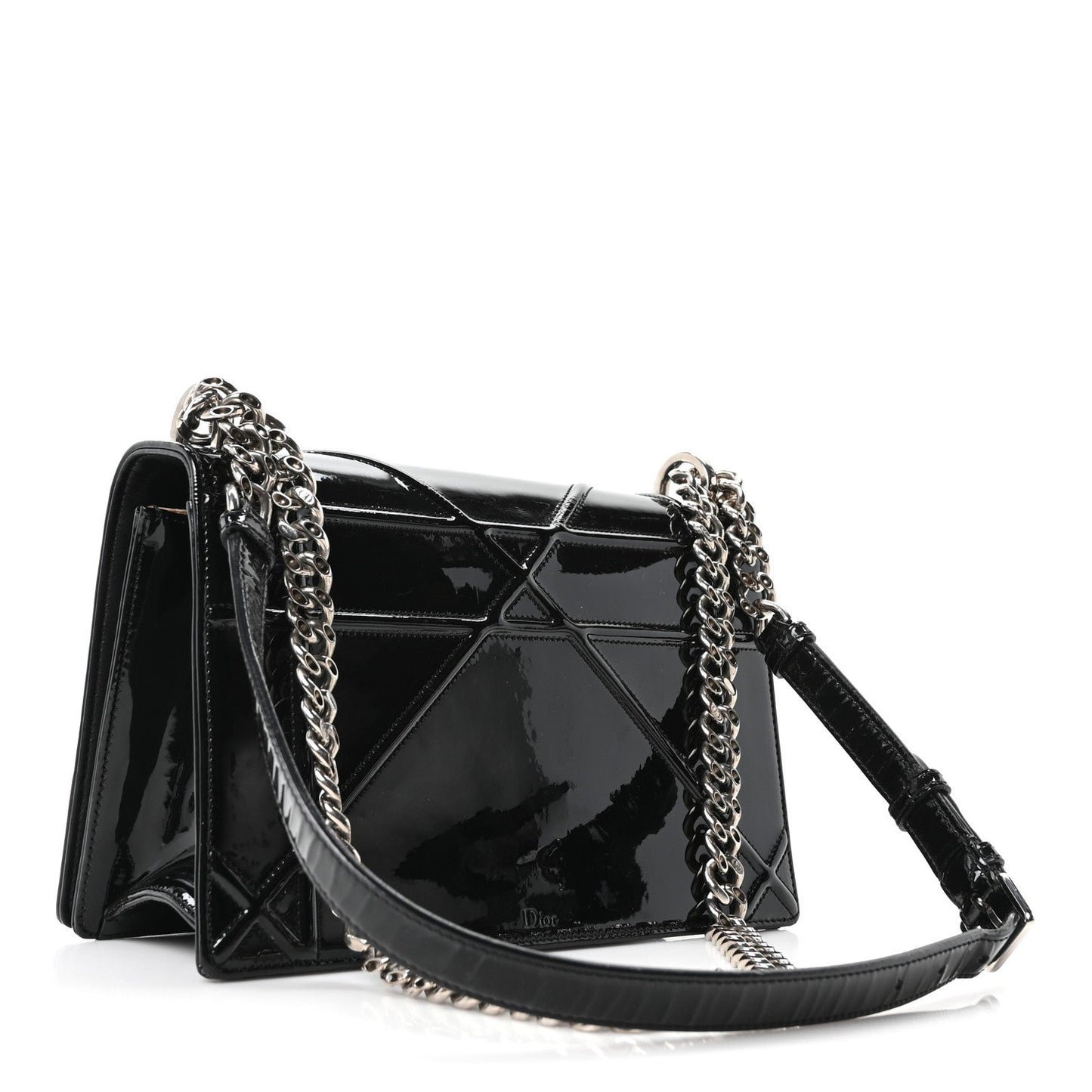 Patent Medium Diorama Flap Bag Black
