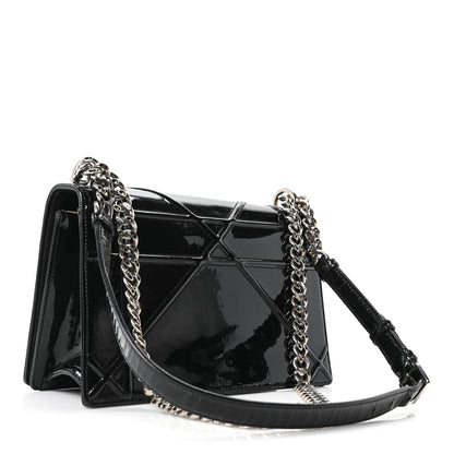 Patent Medium Diorama Flap Bag Black