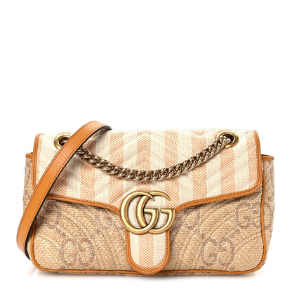 Raffia GG Monogram Matelasse Small GG Marmont Shoulder Bag Natural Beige Off White Sun Oil