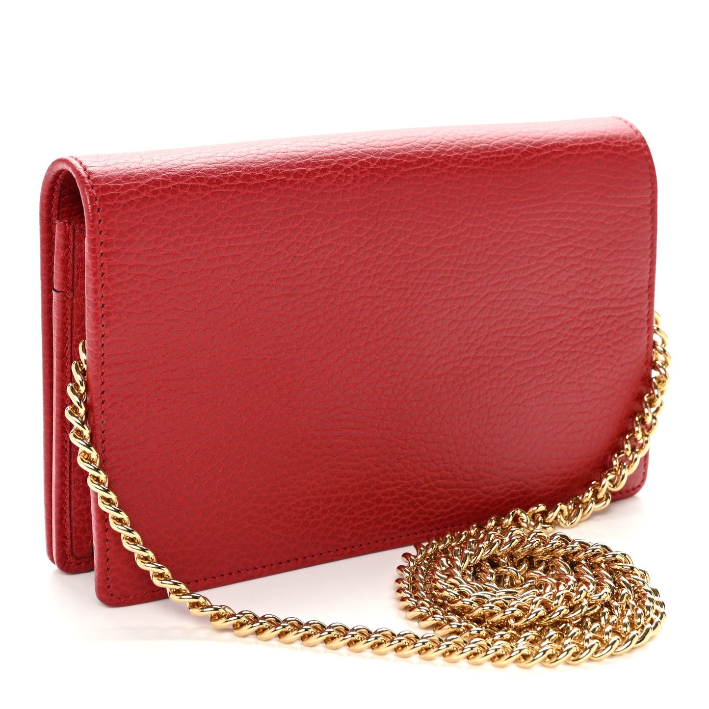 Dollar Calfskin Mini GG Marmont Chain Wallet Hibiscus Red