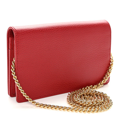 Dollar Calfskin Mini GG Marmont Chain Wallet Hibiscus Red