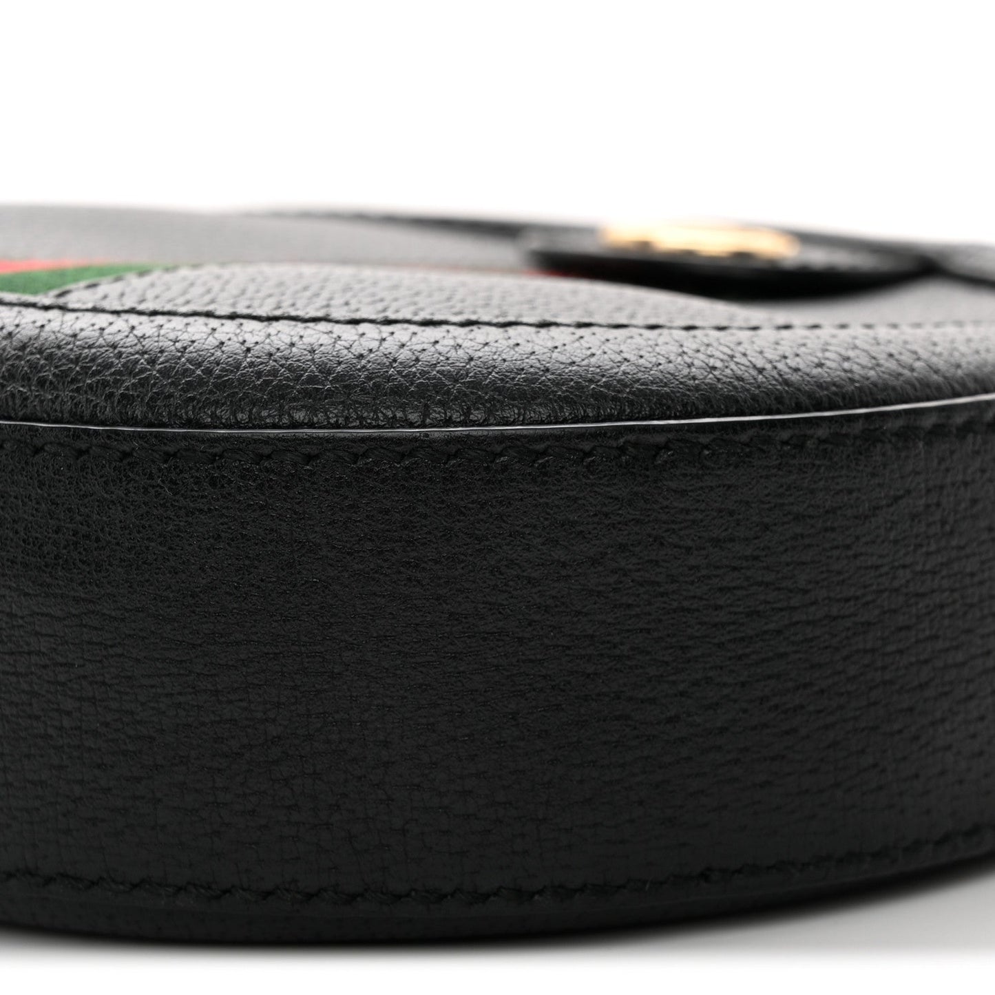 Grained Calfskin Web Mini Ophidia Round Shoulder Bag Black