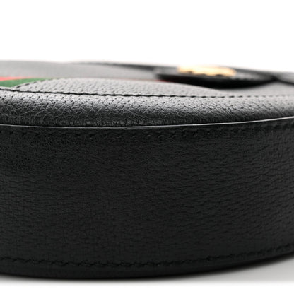 Grained Calfskin Web Mini Ophidia Round Shoulder Bag Black