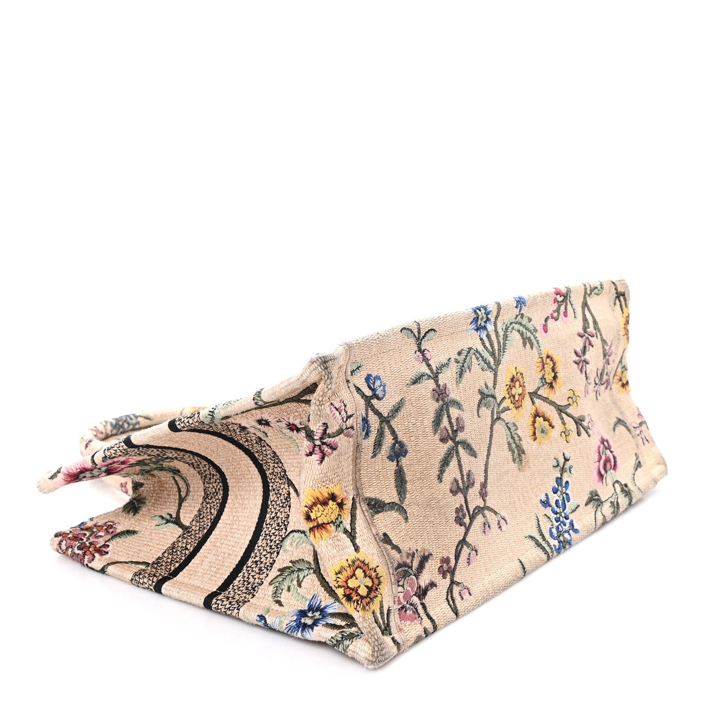 Raffia Embroidered Petites Fleurs Medium Book Tote Natural