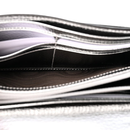 Metallic Calfskin GG Supreme Monogram Petite GG Marmont Wallet Chain Bag Silver Beige Ebony