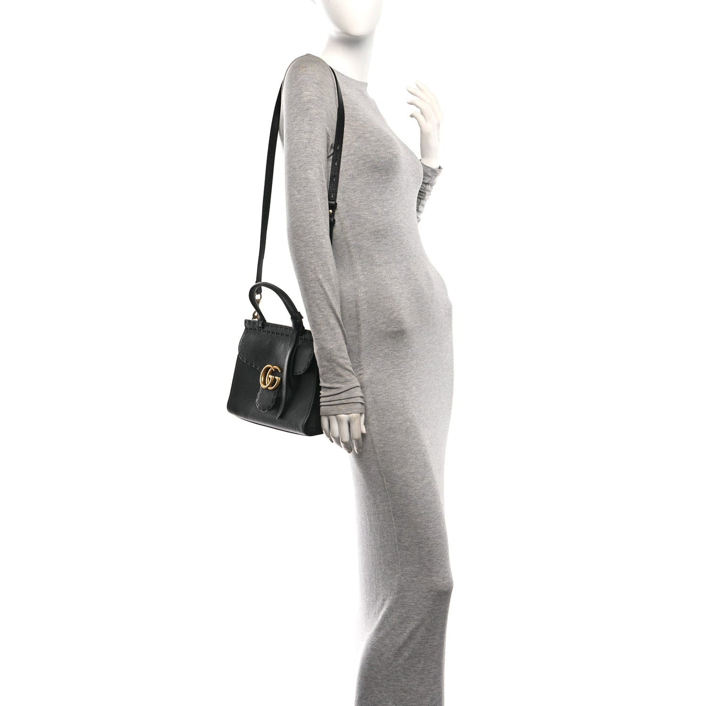 Calfskin Small GG Marmont Top Handle Bag Black