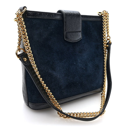 Suede Patent Dragon Embroidered Medium Dionysus Bucket Bag Dark Blue