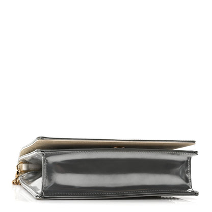 Metallic Patent Studded Diorama Top Handle Wallet on Chain Pouch Silver
