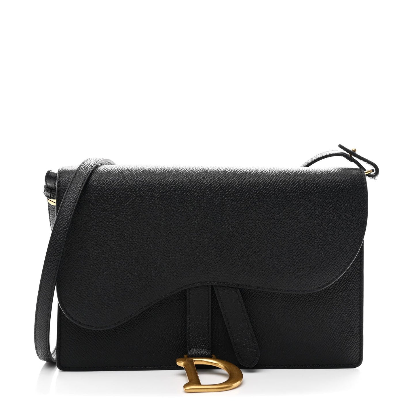 Grained Calfskin Saddle Pouch Bag Black