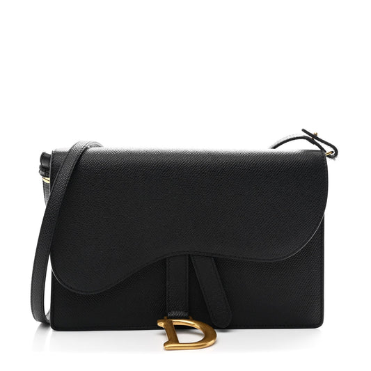 Grained Calfskin Saddle Pouch Bag Black
