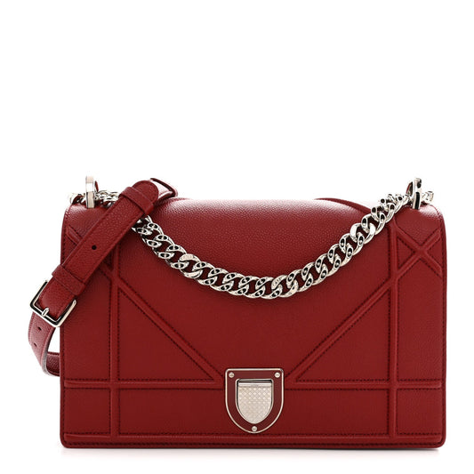 Grained Calfskin Medium Diorama Flap Bag Red