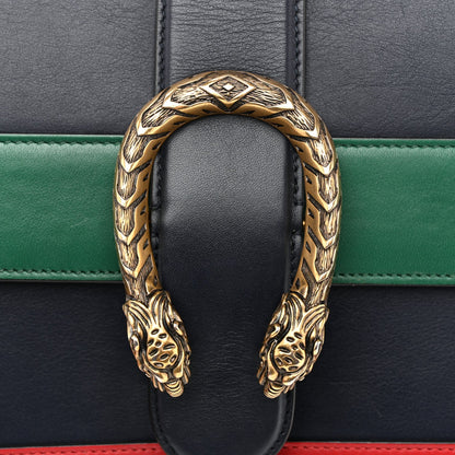 Moon Calfskin Web Medium Dionysus Bamboo Top Handle Bag Blue Emerald Hibiscus Red