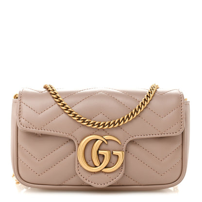 Calfskin Matelasse Super Mini GG Marmont Shoulder Bag Porcelain Rose