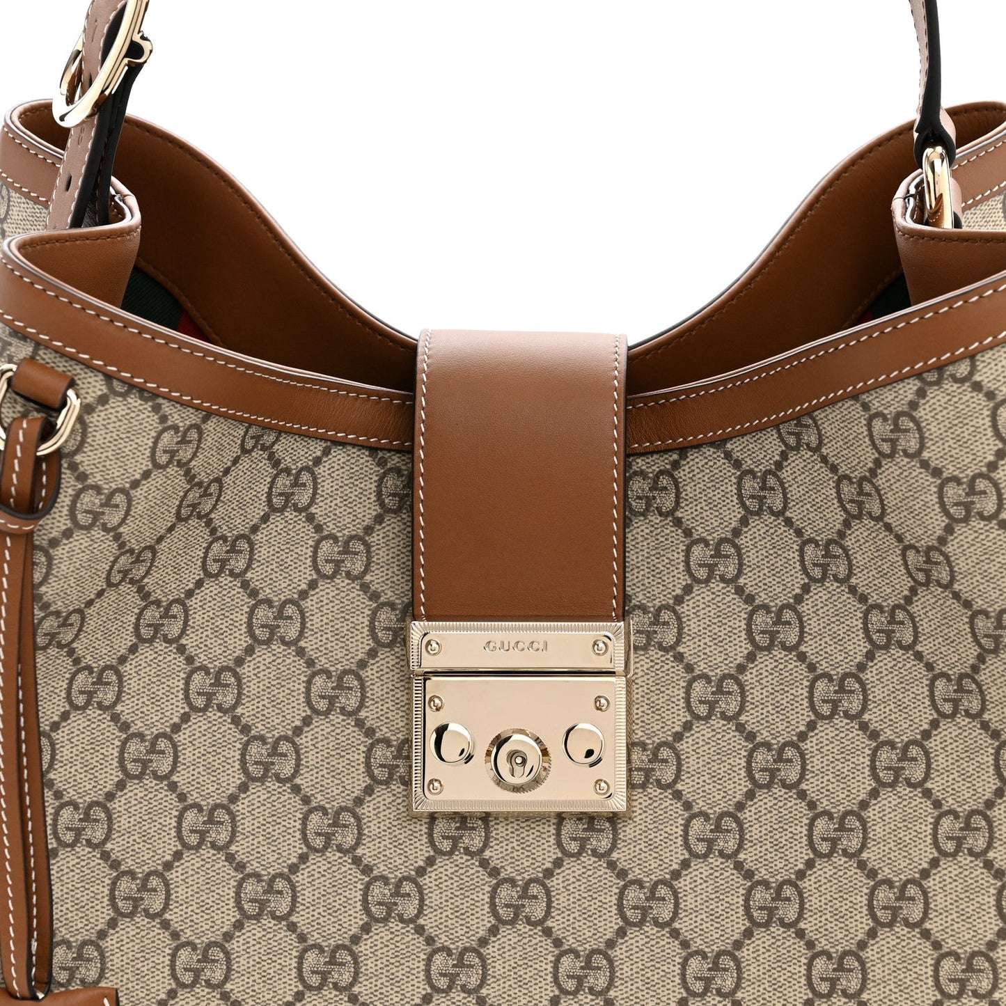 GG Icon Monogram Padlock Shoulder Bag Beige Dark Brown