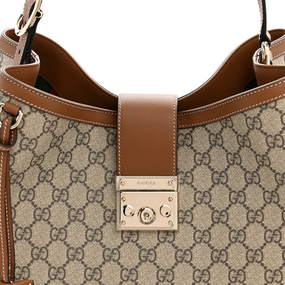 GG Icon Monogram Padlock Shoulder Bag Beige Dark Brown