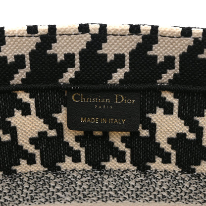 Canvas Houndstooth Embroidered Medium Book Tote Black White