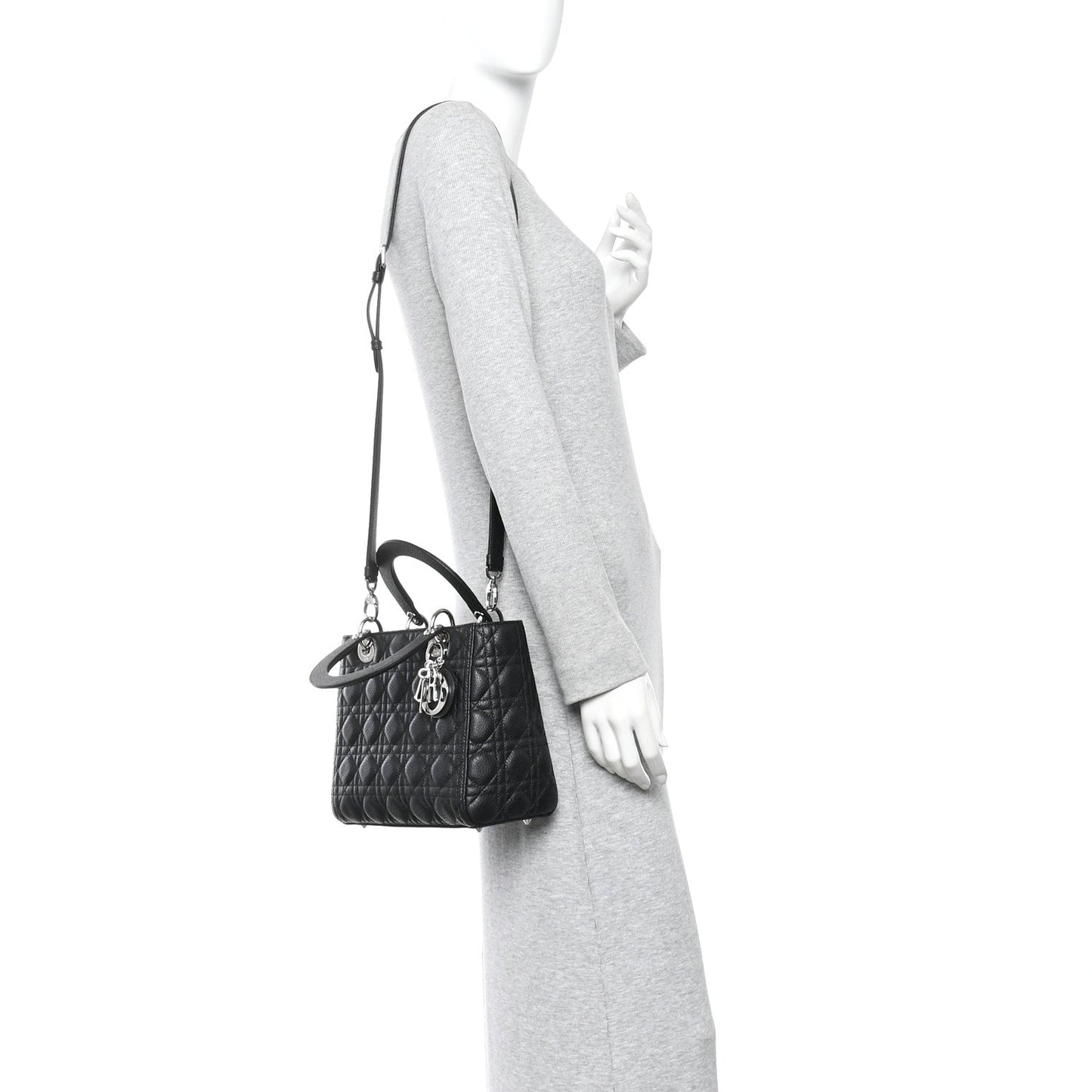Grained Calfskin Cannage Medium Lady Dior Black