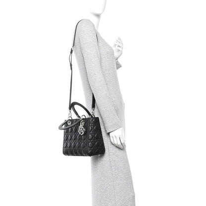 Grained Calfskin Cannage Medium Lady Dior Black