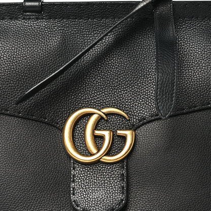 Calfskin Medium GG Marmont Top Handle Bag Black