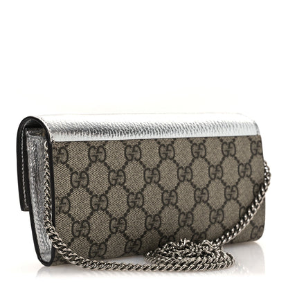 Metallic Calfskin GG Supreme Monogram Petite GG Marmont Wallet Chain Bag Silver Beige Ebony