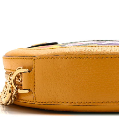 GG Supreme Monogram Flora Web Mini Ophidia Round Shoulder Bag Beige Multicolor Crop
