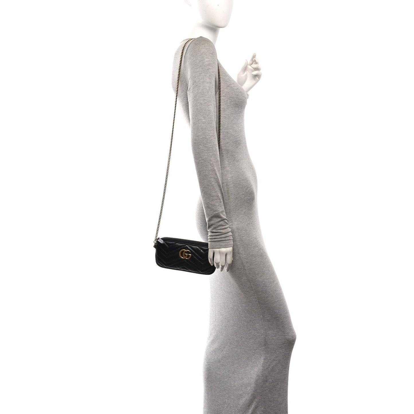Calfskin Matelasse Mini GG Marmont Chain Crossbody Bag Black