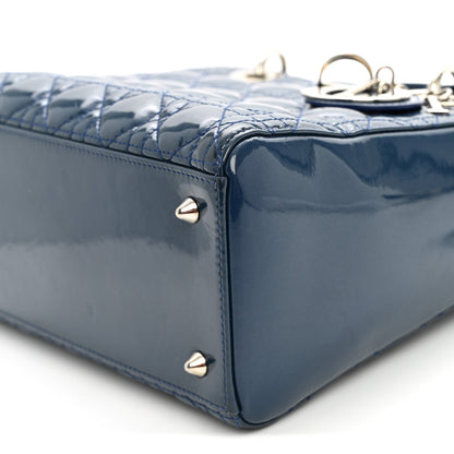 Patent Cannage Medium Lady Dior Blue