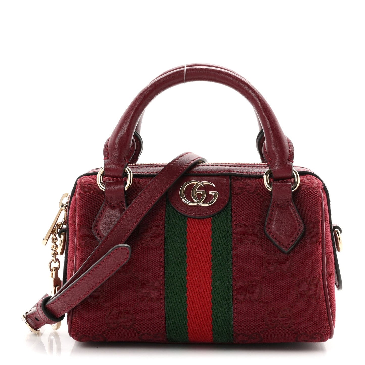 GG Supreme Monogram Textured Dollar Calfskin Web Super Mini Ophidia Top Handle Bowler Bag Rosso Ancora