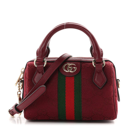 GG Supreme Monogram Textured Dollar Calfskin Web Super Mini Ophidia Top Handle Bowler Bag Rosso Ancora