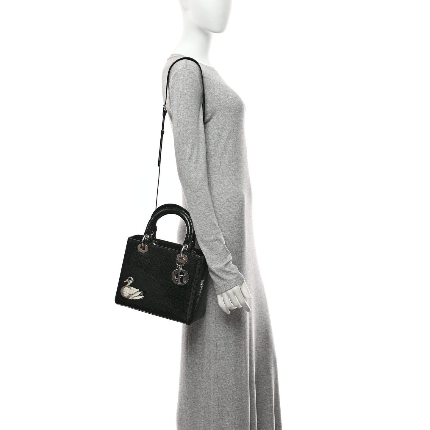 Ceramic Effect Deerskin Jeweled Swan Lady Dior Black