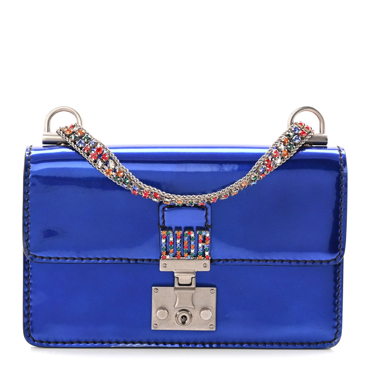 Metallic Patent Crystal Dioraddict Flap Bag Blue