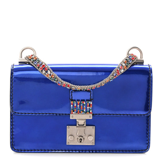 Metallic Patent Crystal Dioraddict Flap Bag Blue