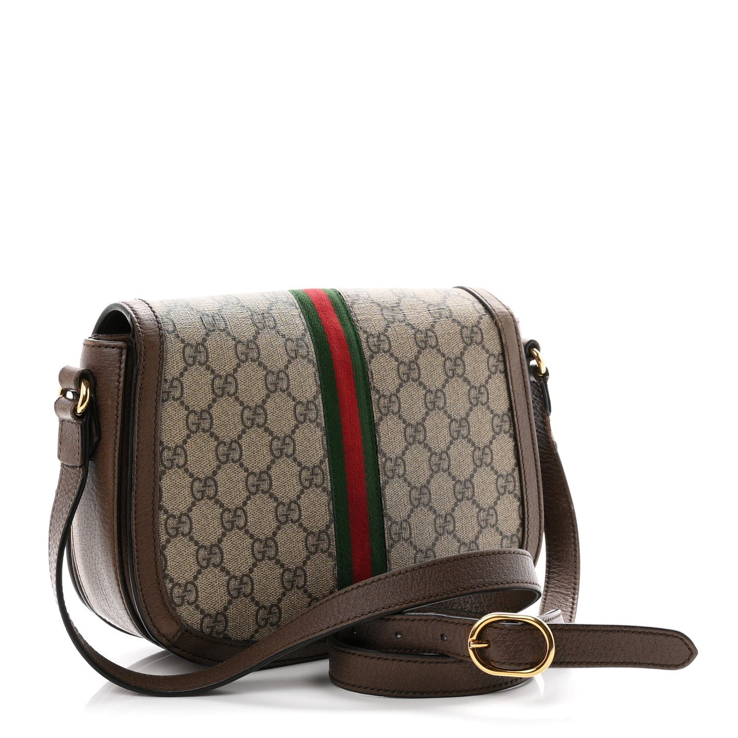 GG Supreme Monogram Web Small Ophidia Flap Messenger Bag Brown