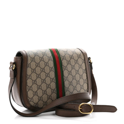 GG Supreme Monogram Web Small Ophidia Flap Messenger Bag Brown