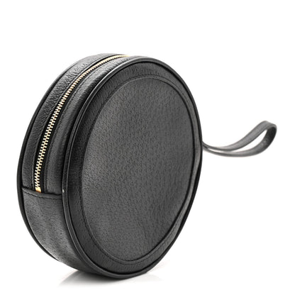 Textured Calfskin Web Ophidia Round Wrist Wallet Black