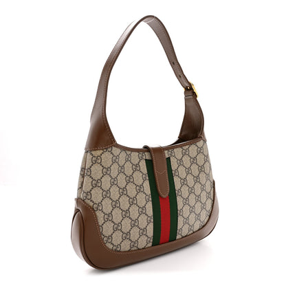 GG Supreme Monogram Azalea Calfskin Web Small Jackie 1961 Hobo Beige Ebony Brown Sugar